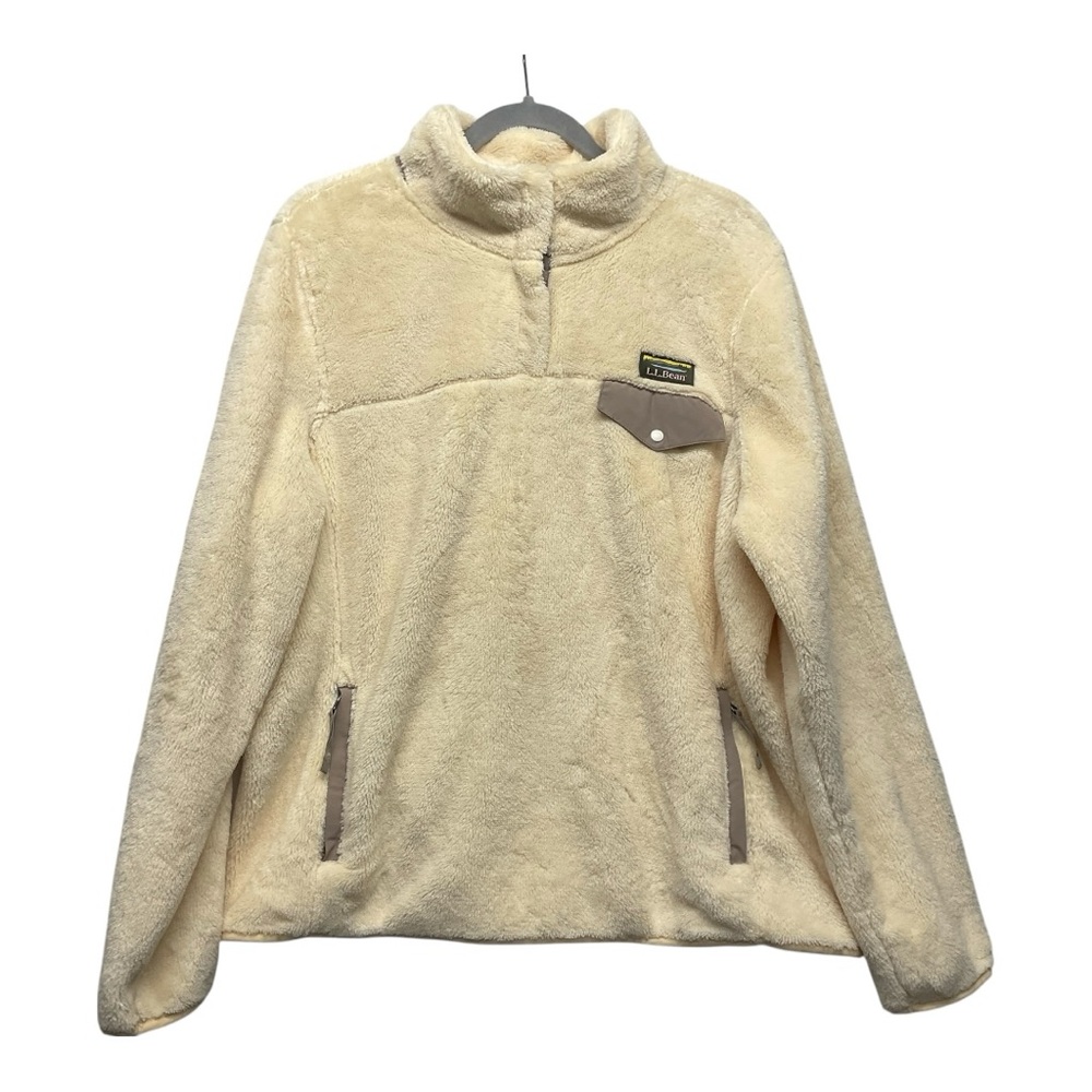 L.L. Bean Cream Fleece Snap Pullover with Contrasting Trim - Picture 2 of 12